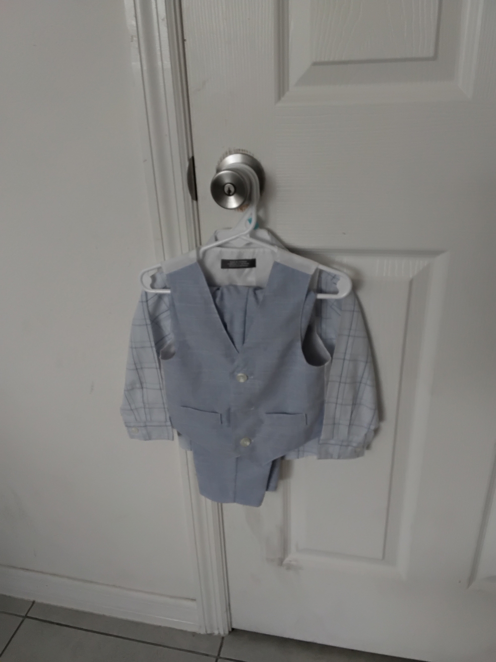 Van Heusen Light Blue Boys Dress Vest and Checked Shirt Set